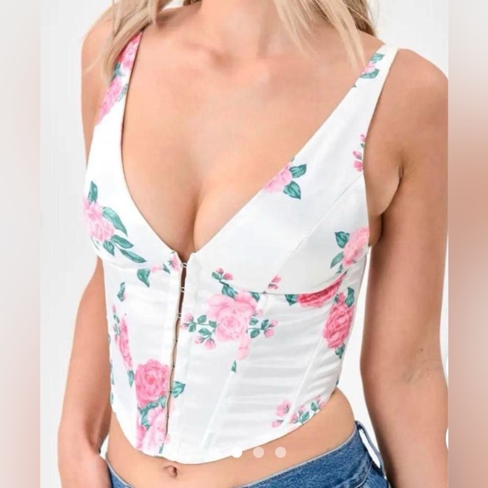 New Glassons Floral White Corset Top